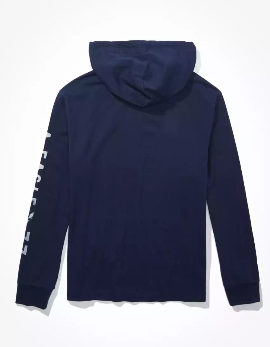 Sweat à Capuche American Eagle AE Super Soft Logo Graphique Bleu Marine Homme | JPF-19764614